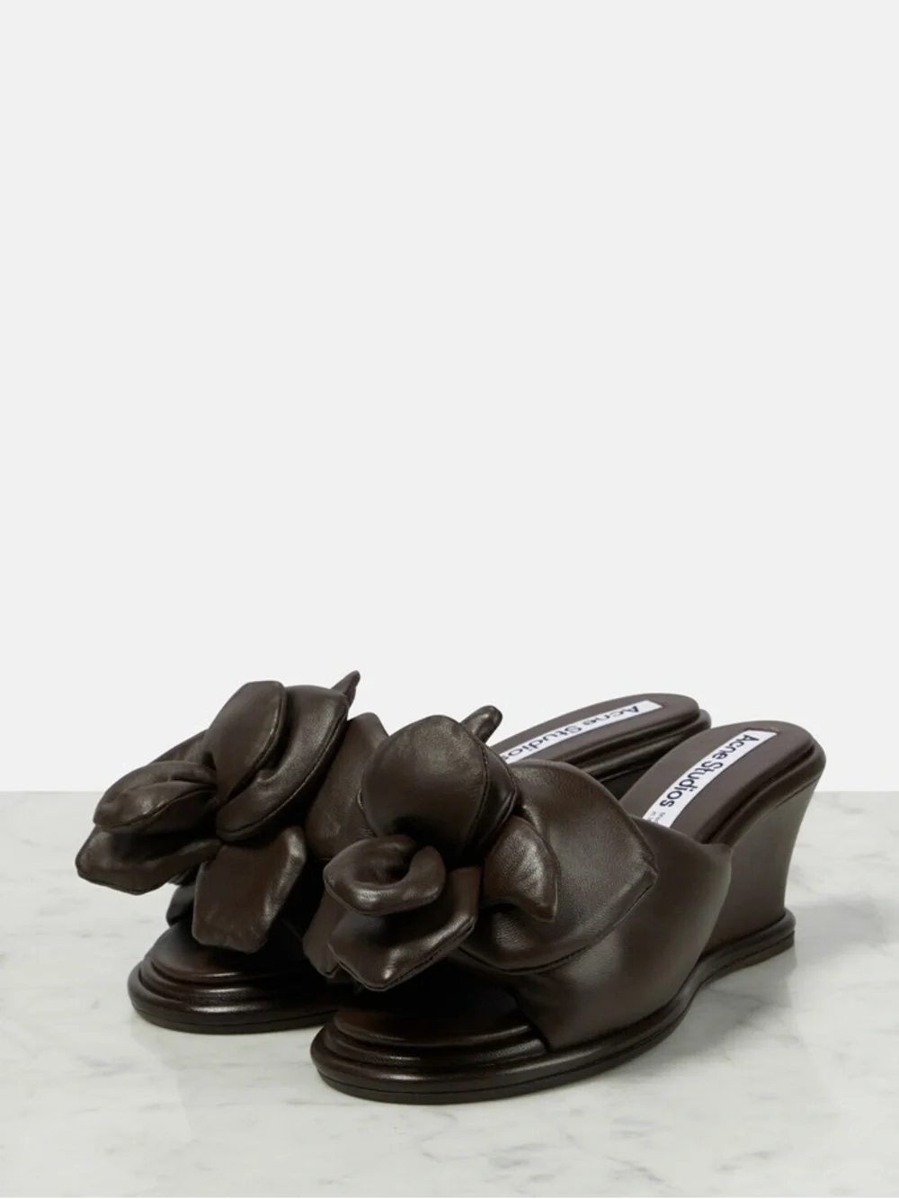 NIB Acne Studios Leather Rose wedge mules slides shoes chocolate brown 8